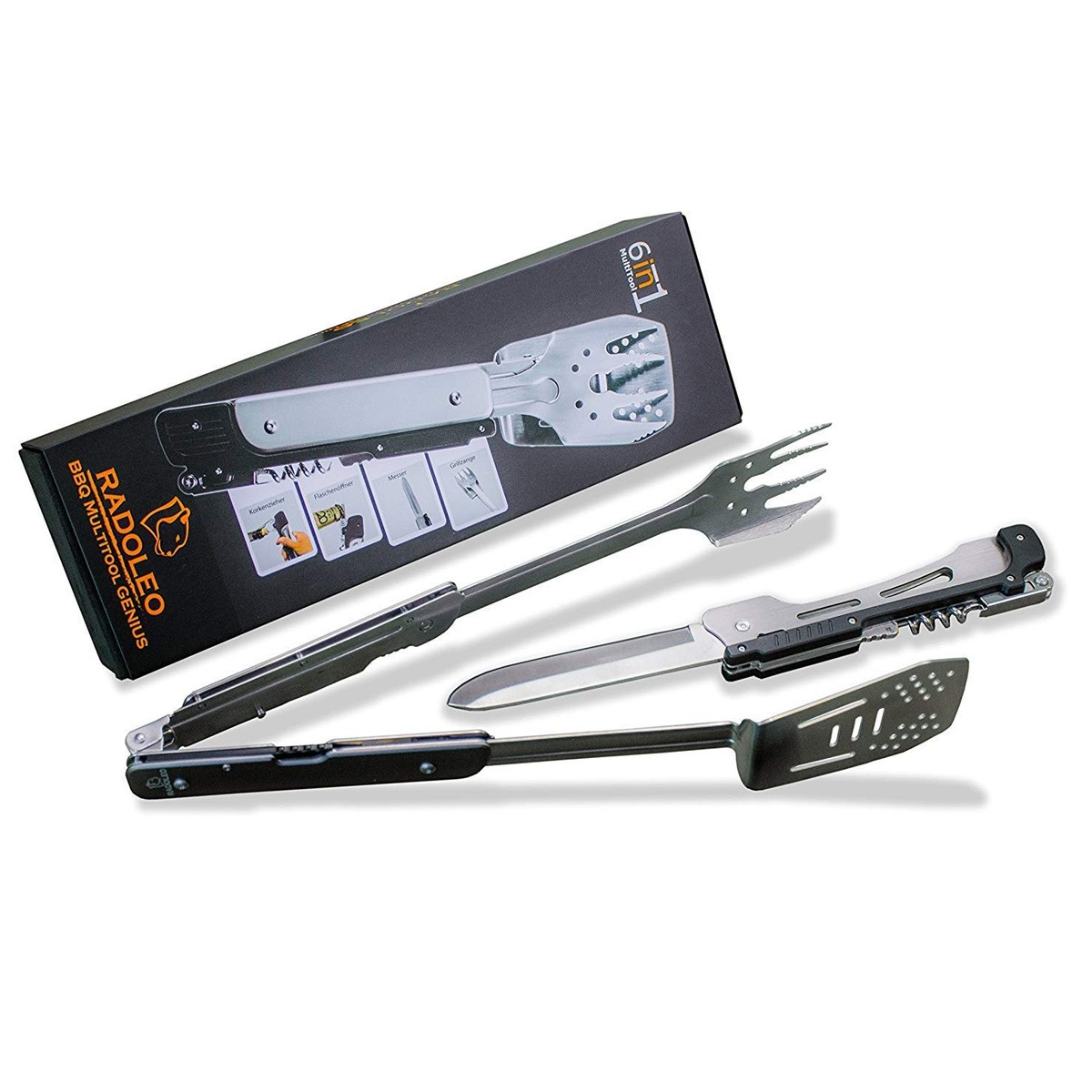 RADOLEO® Grill-Multi-Tool GENIUS Grillbesteck 6 Werkzeuge in 1 – Ed…