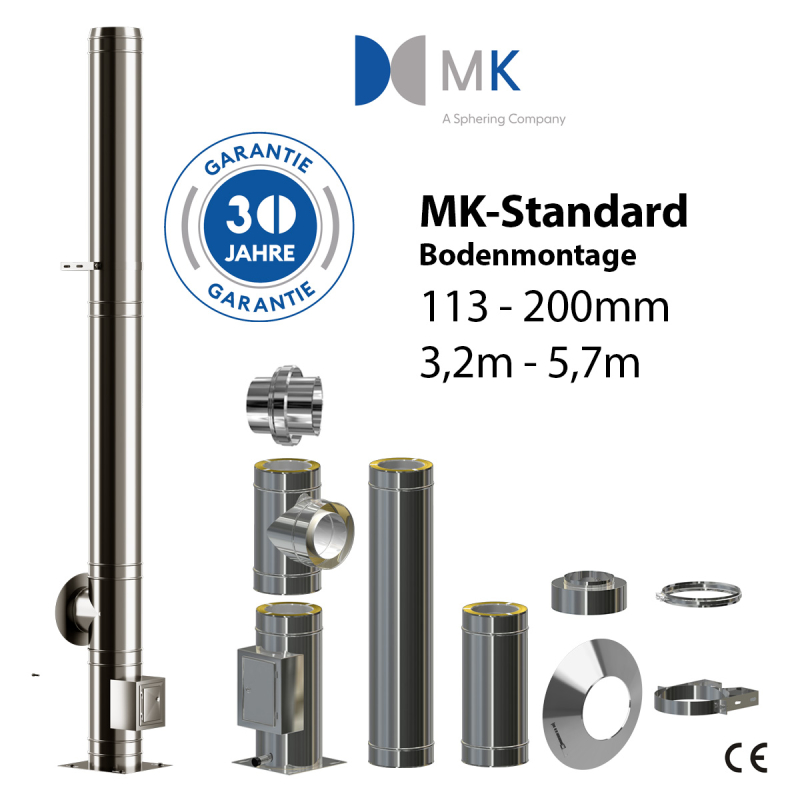 Edelstahlschornstein Bausatz MK STANDARD 3,2 - 5,7m 113 - 200mm