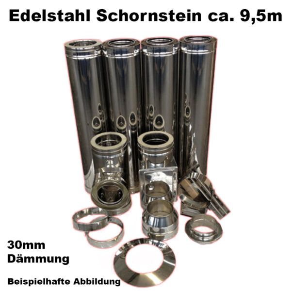 Schornstein-Set Edelstahl DN 180mm doppelwandig Länge ca. 9,5m Wandmontage ohne Montage Material DW