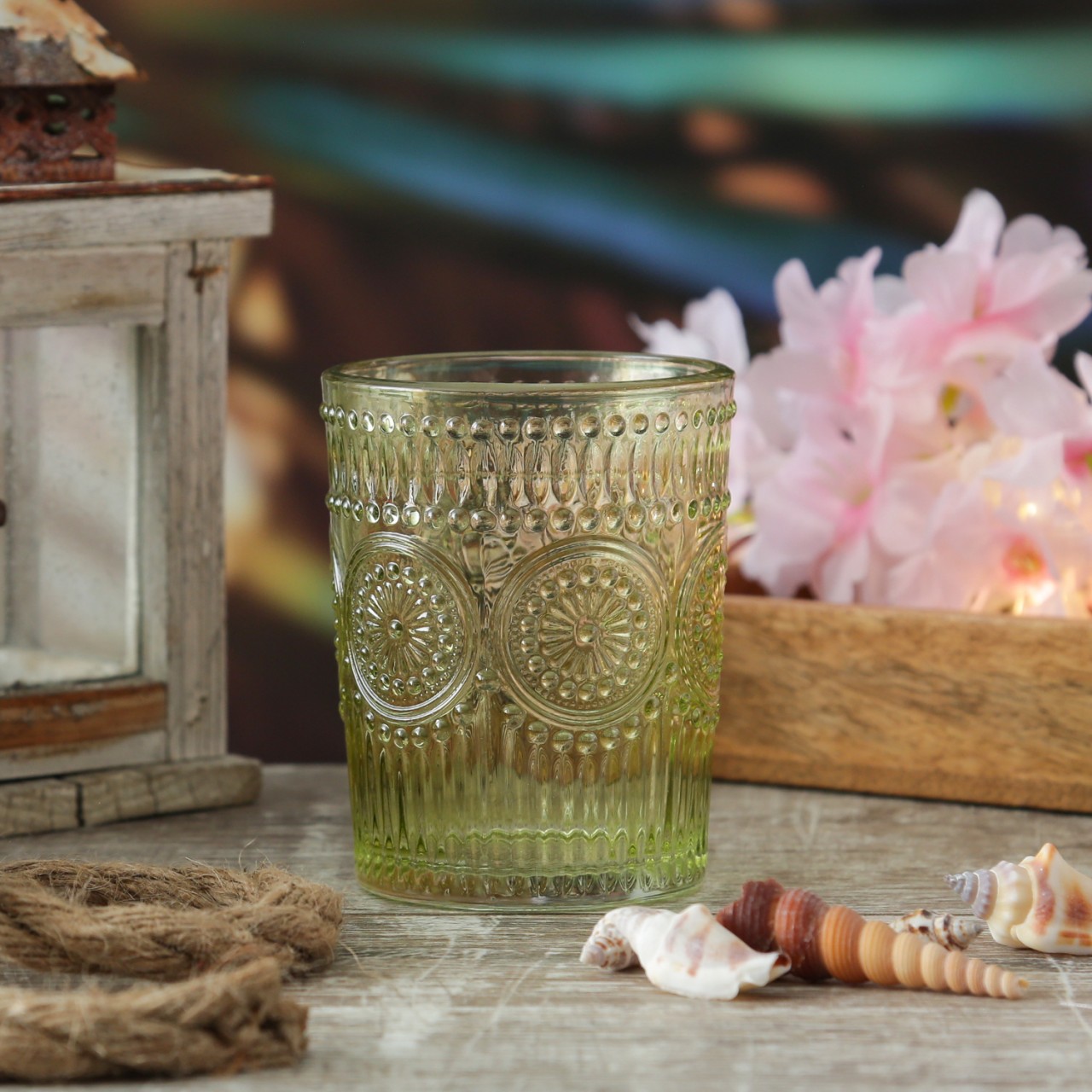 Trinkgläser Vintage mit Blumenmuster – Glas – 280ml – H: 10cm – Boh…