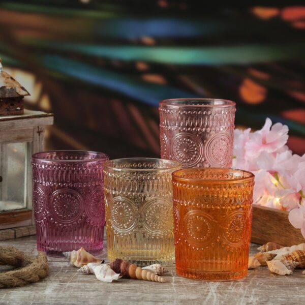 Trinkglas Vintage mit Blumenmuster - Glas - 280ml - H: 10cm - Bohos...