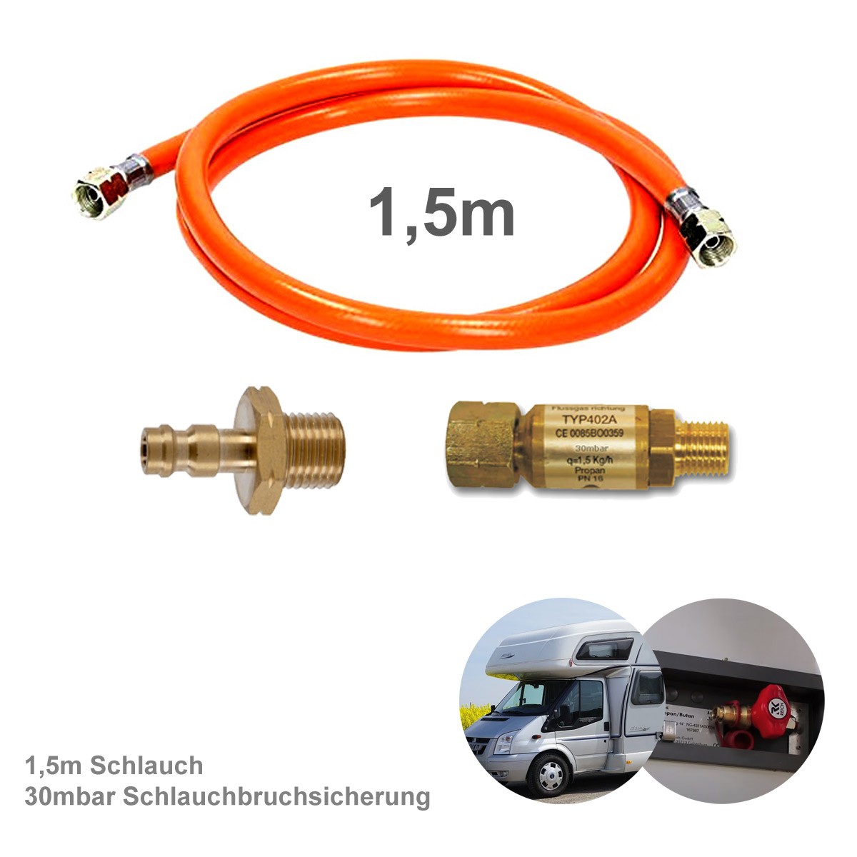 Wohnmobil Anschluss KIT 150cm – Schnellkupplung, Schlauchbruchsiche…